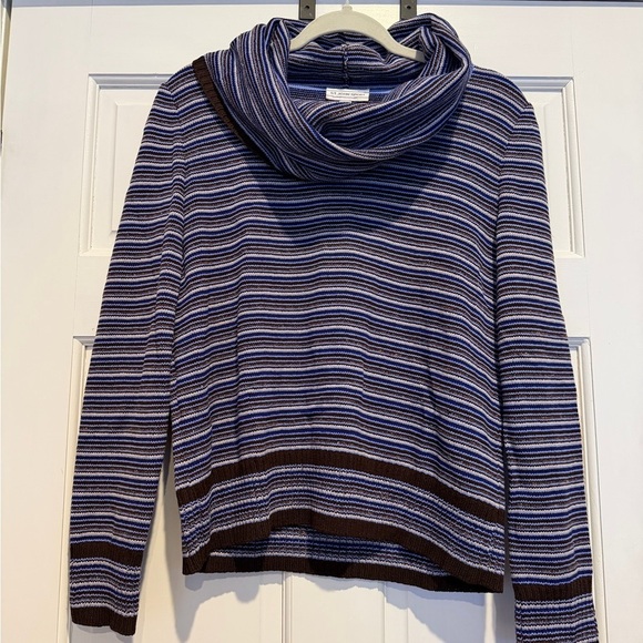 St John Sport Sweaters - St John Sport Striped Cowl Neck Sweater - Blue and Brown